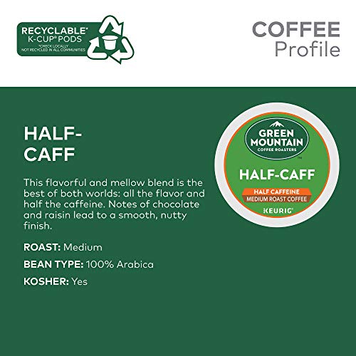 Green Mountain Coffee Roasters Half Caff Keurig Single-Serve K-Cup pods, Medium Roast Coffee, 72 Count (6 Packs of 12)-UPStoxs