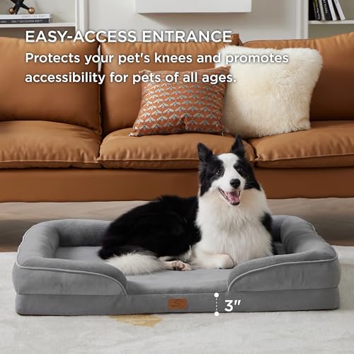 Bedsure Orthopedic Dog Bed for Large Dogs - Big Washable Dog Sofa Beds Large, Supportive Foam Pet Couch Bed with Removable Washable Cover, Waterproof Lining and Nonskid Bottom, Grey-UPStoxs