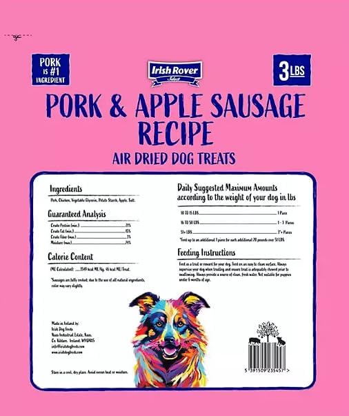 Irish Rover Pork and Apple Sausage Air Dried Dog Treats, 48 oz.