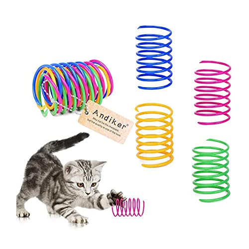 Andiker Cat Spiral Spring, 12 Pc Cat Creative Toy to Kill Time and Keep Fit Interactive Cat Toy Sturdy Heavy Plastic Spring Colorful Springs Cat Toy for Swatting, Biting, Hunting Kitten Toys-UPStoxs