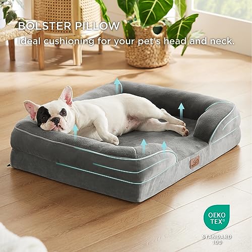 Bedsure Orthopedic Dog Bed for Medium Dogs - Waterproof Dog Sofa Beds Medium, Supportive Foam Pet Couch Bed with Removable Washable Cover, Waterproof Lining and Nonskid Bottom, Grey-UPStoxs