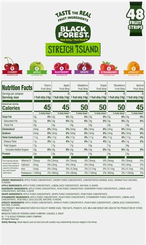 Black Forest, Stretch Island, Fruit Strips, Cherry, Apple, Raspberry, Grape, Strawberry, and Apricot, Zero Grams Added Sugar Non-GMO, School Snacks, 48 ct-UPStoxs