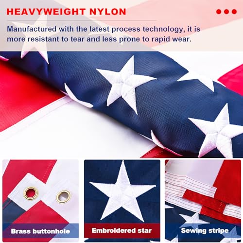 VIPPER American Flag 3x5 FT Outdoor - USA Heavy duty Nylon US Flags with Embroidered Stars, Sewn Stripes and Brass Grommets-UPStoxs