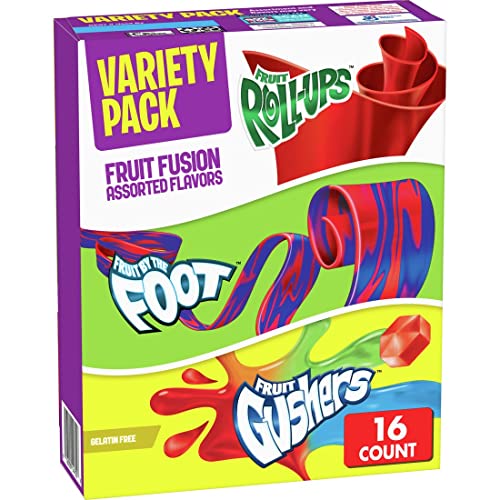 Fruit Roll-Ups, Fruit by the Foot, Gushers, Snacks Variety Pack, 16 ct-UPStoxs