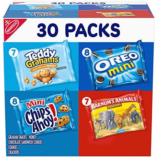 Nabisco Team Favorites Variety Pack, OREO Mini, CHIPS AHOY! Mini, Teddy Grahams Honey & Barnum's Animal Crackers, School Snacks, 30 Snack Packs-UPStoxs