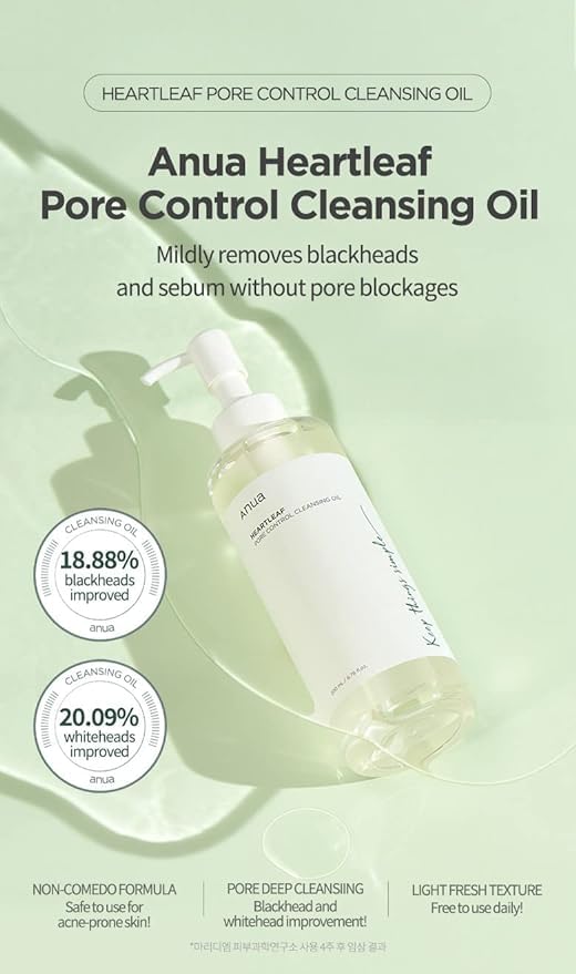 Anua Heartleaf Pore Control Cleansing Oil, Oil Cleanser for Face, Makeup Blackhead Remover, Korean Skin Care 6.76 fl oz(200ml) (original)-UPStoxs