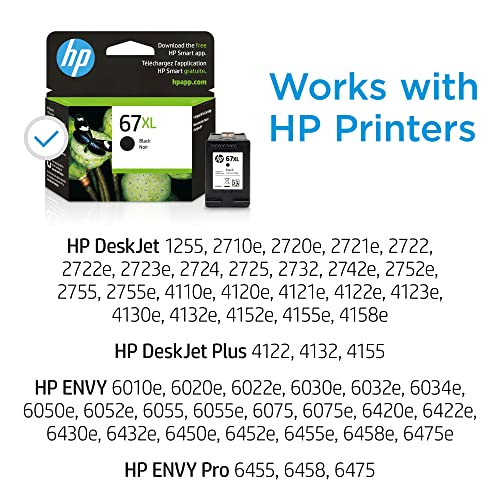 HP 67XL Black High-yield Ink Cartridge | Works with HP DeskJet 1255, 2700, 4100 Series, HP ENVY 6000, 6400 Series | Eligible for Instant Ink | One Size | 3YM57AN-UPStoxs