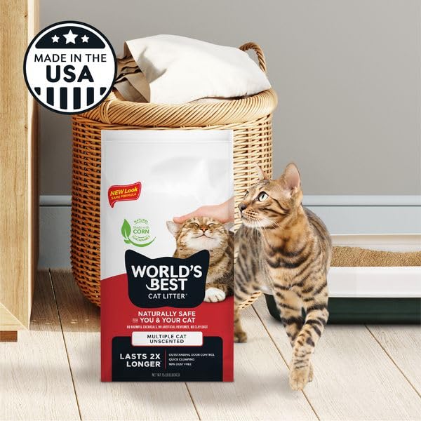 WORLD'S BEST CAT LITTER Multiple Cat Unscented, 32-Pounds - Natural Ingredients, Quick Clumping, Flushable, 99% Dust Free & Made in USA - Long-Lasting Odor Control & Easy Scooping-UPStoxs