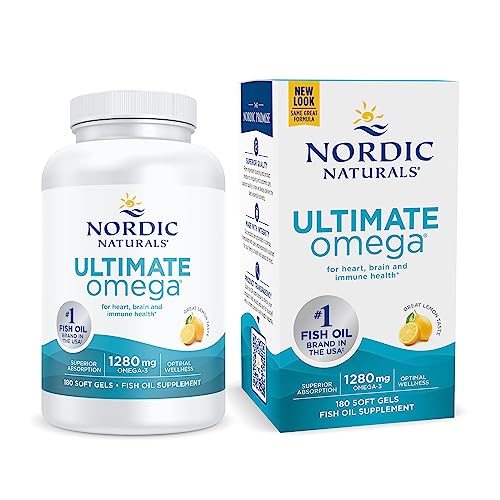 Nordic Naturals Ultimate Omega, Lemon Flavor - 180 Soft Gels - 1280 mg Omega-3 - High-Potency Omega-3 Fish Oil with EPA & DHA - Promotes Brain & Heart Health - Non-GMO - 90 Servings-UPStoxs