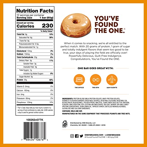 ONE Protein Bars, Maple Glazed Doughnut, Gluten Free Protein Bars with 20g Protein and 1g Sugar, Pantry Staples, 2.12 oz (12 Count)-UPStoxs