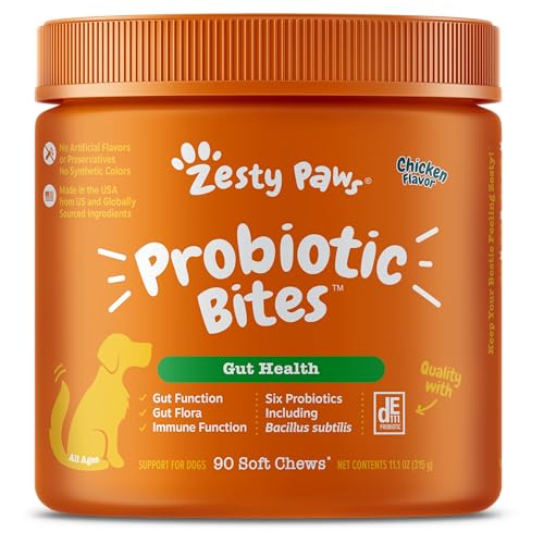 Zesty Paws Probiotics for Dogs - Digestive Enzymes for Gut Flora, Digestive Health, Diarrhea & Bowel Support - Clinically Studied DE111 - Dog Supplement Soft Chew for Pet Immune System - Chicken-UPStoxs