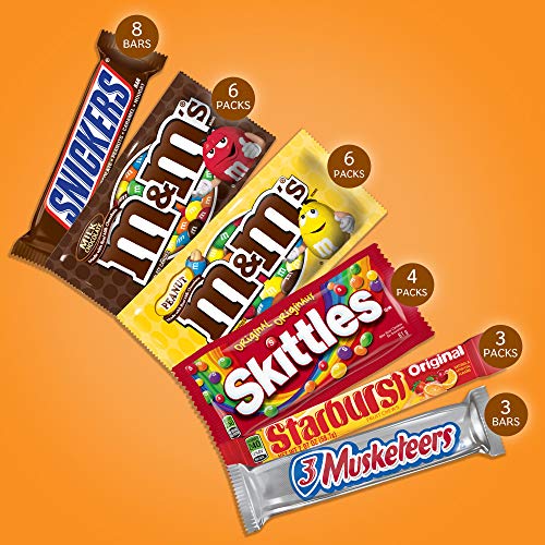 M&M'S, SNICKERS, 3 MUSKETEERS, SKITTLES & STARBURST Full Size Chocolate Candy Variety Mix 56.11-Ounce 30-Count Box-UPStoxs