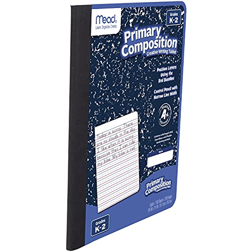 Mead Primary Composition Notebook, Wide Ruled Paper, Grades K-2 Writing Workbook, 9-3/4" x 7-1/2", 100 Sheets, Blue Marble (09902)-UPStoxs