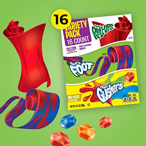 Fruit Roll-Ups, Fruit by the Foot, Gushers, Snacks Variety Pack, 16 ct-UPStoxs