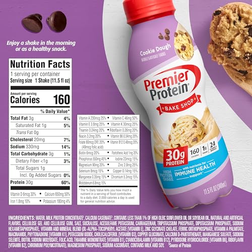 Premier Protein Shake, Cookie Dough, 11.5 Fl Oz (12 Pack), 30g Protein, 1g Sugar, 3g Carbs-UPStoxs