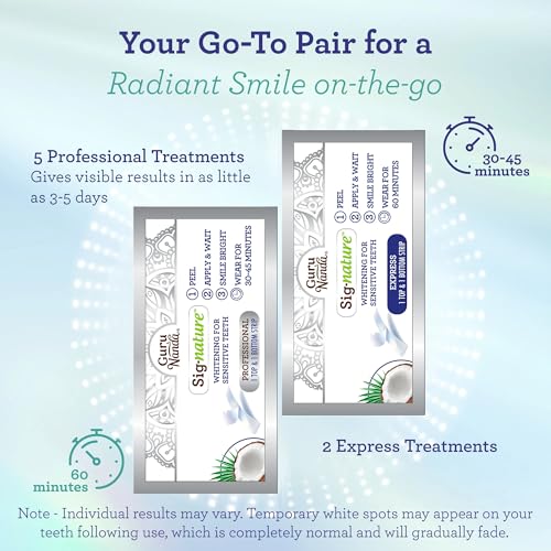 GuruNanda Teeth Whitening Strips, 7 Day Treatments, Enamel-Safe Teeth Whitening for Sensitive Teeth, Non-Slip, Dry Strip Technology-UPStoxs