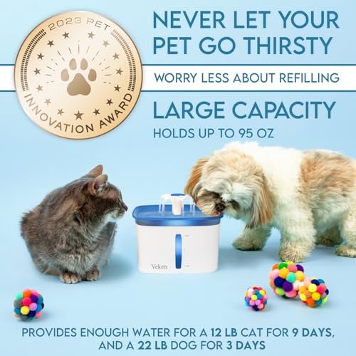 Veken 95oz/2.8L Pet Fountain, Automatic Cat Water Fountain Dog Water Dispenser with Replacement Filters for Cats, Dogs, Multiple Pets (Blue, Plastic)-UPStoxs