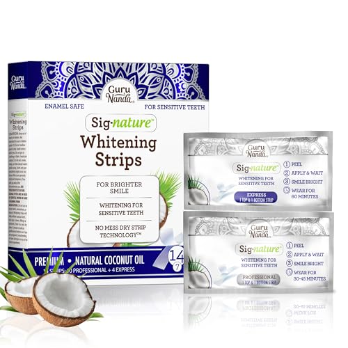 GuruNanda Teeth Whitening Strips, 7 Day Treatments, Enamel-Safe Teeth Whitening for Sensitive Teeth, Non-Slip, Dry Strip Technology-UPStoxs