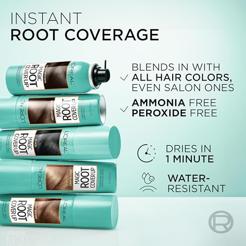 L'Oreal Paris Root Cover Up Temporary Gray Concealer Spray, Hair Color Spray with Filling & Thickening Coverage, Dark Brown, Packaging May Vary-UPStoxs