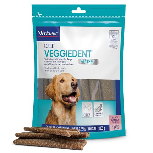 Virbac CET Veggiedent FR3SH Tartar Control Chews for Large Dogs Over 66 Pounds, Plant-Based Formula, 30 Count Bag-UPStoxs