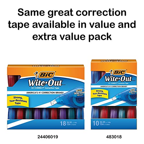 BIC Wite-Out Brand EZ Correct Correction Tape, 39.3 Feet, 2-Count Pack of white Correction Tape, Fast, Clean and Easy to Use Tear-Resistant Tape Office or School Supplies-UPStoxs