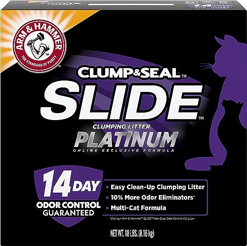 Arm Hammer SLIDE Platinum Multi-Cat Easy Clean-Up Clumping Cat Litter, 14 Days of Odor Control 18 lb-UPStoxs