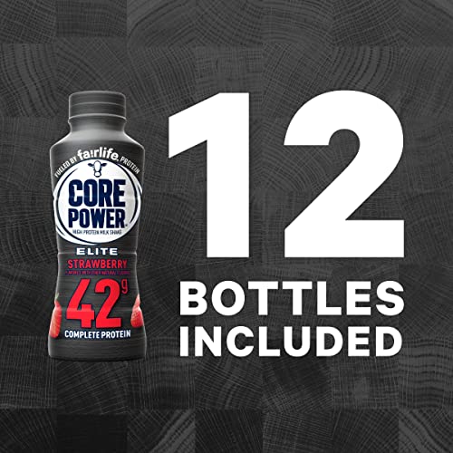 Core Power Fairlife Elite 42g High Protein Milk Shake Bottle , Ready To Drink for Workout Recovery, Strawberry, 14 Fl Oz, Liquid, kosher (Pack of 12)-UPStoxs