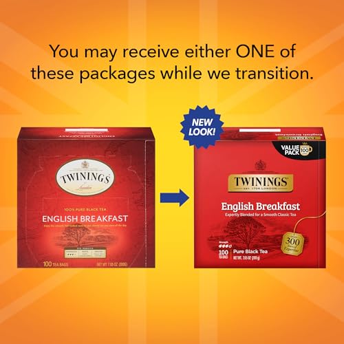 Twinings English Breakfast Black Tea Individually Wrapped Bags, 100 Count (Pack of 1), Smooth, Flavourful, and Robust, Caffeinated, Enjoy Hot or Iced | Packaging May Vary-UPStoxs