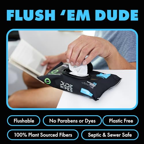 DUDE Wipes - Flushable Wipes - 3 Pack, 144 Wipes - Unscented Extra-Large Adult Wet Wipes - Vitamin-E & Aloe - Septic and Sewer Safe-UPStoxs