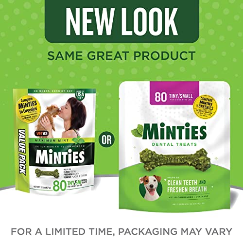 Minties Dental Chews for Dogs, 80 Count, Vet-Recommended Mint-Flavored Dental Treats for Tiny/Small Dogs 5-24 lbs, Dental Bones Clean Teeth, Fight Bad Breath, and Removes Plaque and Tartar-UPStoxs