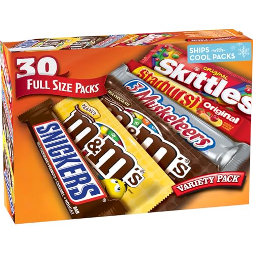 M&M'S, SNICKERS, 3 MUSKETEERS, SKITTLES & STARBURST Full Size Chocolate Candy Variety Mix 56.11-Ounce 30-Count Box-UPStoxs