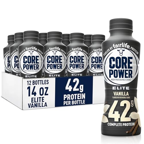 Core Power Fairlife Elite 42g High Protein Milk Shake Bottle, Ready To Drink for Workout Recovery, kosher, Liquid, Vanilla, 14 Fl Oz (Pack of 12)-UPStoxs