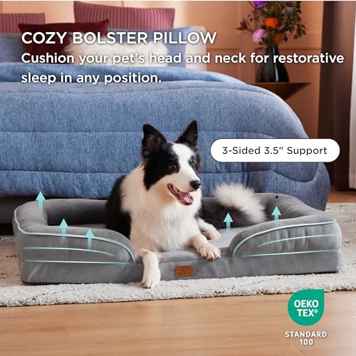 Bedsure Orthopedic Dog Bed for Large Dogs - Big Washable Dog Sofa Beds Large, Supportive Foam Pet Couch Bed with Removable Washable Cover, Waterproof Lining and Nonskid Bottom, Grey-UPStoxs