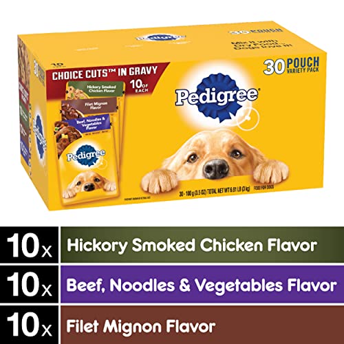 PEDIGREE CHOICE CUTS IN GRAVY Adult Soft Wet Dog Food 30-Count Variety Pack, 3.5 oz Pouches-UPStoxs