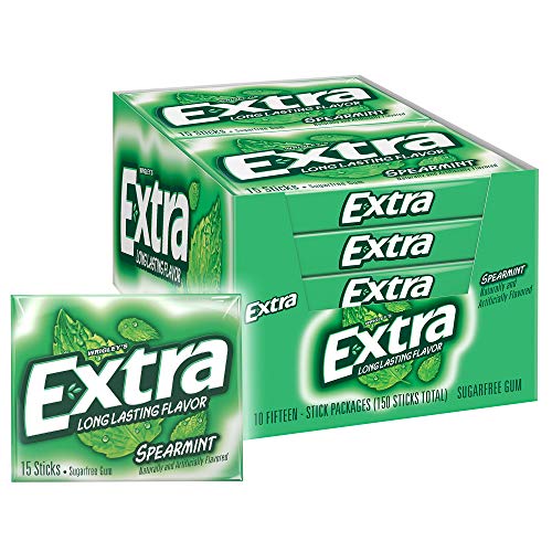 EXTRA Spearmint Sugarfree Chewing Gum, 15 Pieces (Pack of 10)-UPStoxs