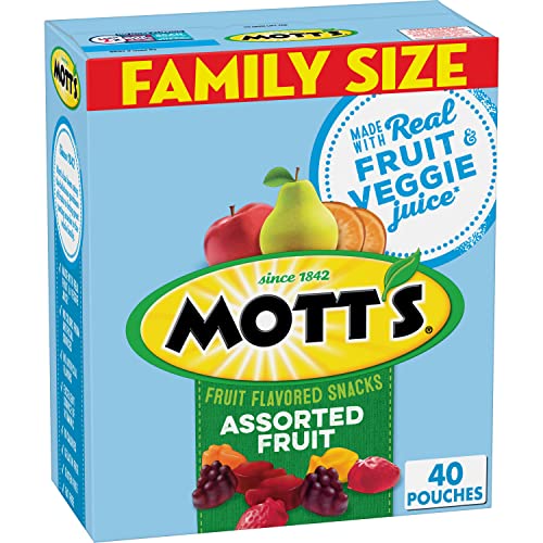 Mott's Fruit Flavored Snacks, Assorted Fruit, Pouches, 0.8 oz, 40 ct-UPStoxs