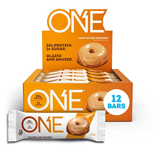 ONE Protein Bars, Maple Glazed Doughnut, Gluten Free Protein Bars with 20g Protein and 1g Sugar, Pantry Staples, 2.12 oz (12 Count)-UPStoxs