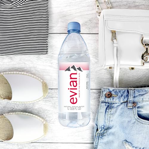 evian Natural Spring Water, PH Balanced with Natural Electrolytes, 33.8fl oz./1L Bottles (pack of 12)-UPStoxs