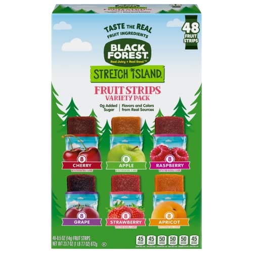 Black Forest, Stretch Island, Fruit Strips, Cherry, Apple, Raspberry, Grape, Strawberry, and Apricot, Zero Grams Added Sugar Non-GMO, School Snacks, 48 ct-UPStoxs