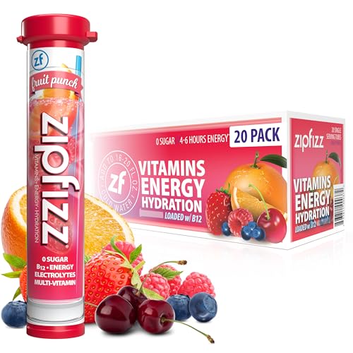 Zipfizz Daily Energy Drink Powder, Fruit Punch, 20 Pack 3-in-1 Sustained Energy, Rapid Hydration, and Essential Vitamins Sugar-Free Electrolyte Powder Contains Vitamin B-12 & Antioxidants-UPStoxs