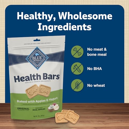 Blue Buffalo Health Bars Natural Crunchy Dog Treats Biscuits, Apple & Yogurt 16-oz Bag-UPStoxs