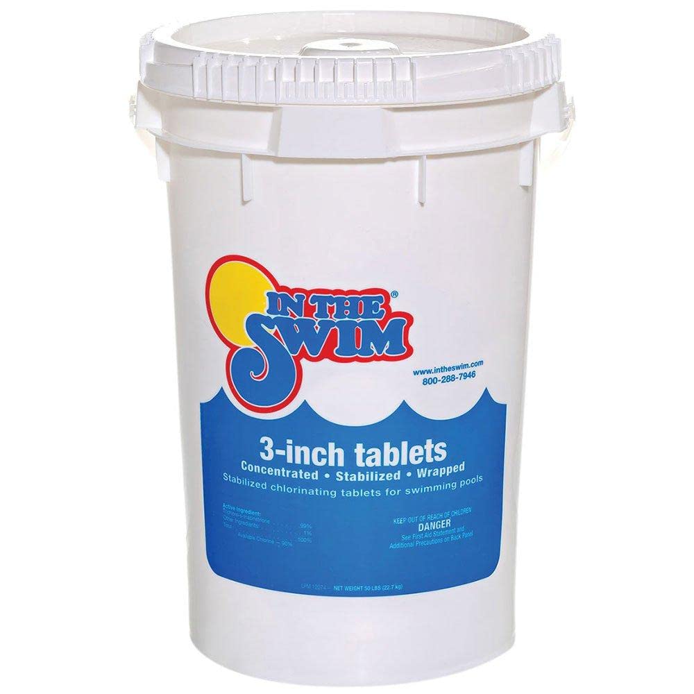 In The Swim 3 Inch Stabilized Chlorine Tablets for Sanitizing Swimming Pools - Individually Wrapped, Slow Dissolving - 90% Available Chlorine - Tri-Chlor - 50 Pounds-UPStoxs