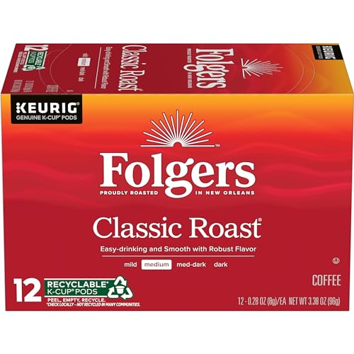 Folgers Classic Roast Medium Roast Coffee, 72 Keurig K-Cup Pods-UPStoxs