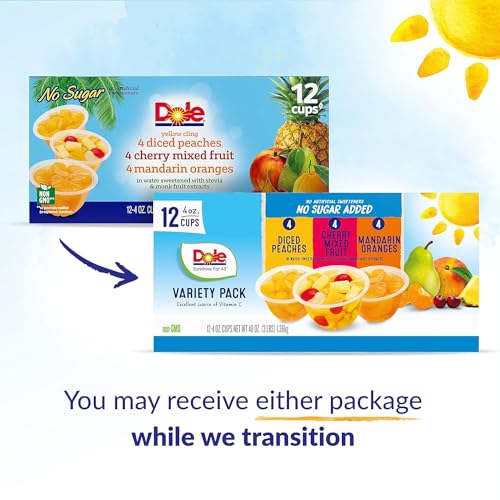 Dole Fruit Bowls No Sugar Added Variety Pack Snacks, Peaches, Mandarin Oranges & Cherry Mixed Fruit, 4oz 12 Cups, Gluten & Dairy Free, Bulk Lunch Snacks for Kids & Adults-UPStoxs