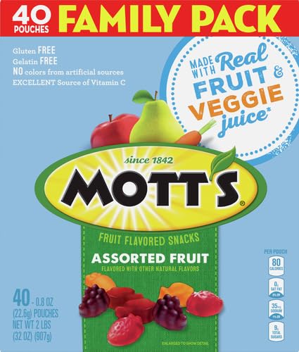 Mott's Fruit Flavored Snacks, Assorted Fruit, Pouches, 0.8 oz, 40 ct-UPStoxs