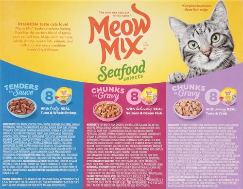 Meow Mix Seafood Selects Wet Cat Food Variety Pack, 2.75 Ounce (Pack of 24)-UPStoxs