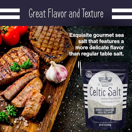 Le Marinier Celtic Salt Grey Coarse Sea Salt, 1.1lb - 18oz. +82 minerals Unrefined French Sea Salt 100% Natural, Hand Harvested Mineral Celtic Salt, Sel Gris (1.1lb Grey Coarse)-UPStoxs