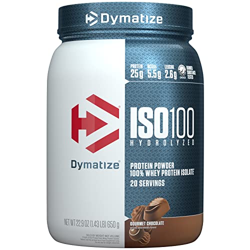 Dymatize ISO100 Hydrolyzed Protein Powder, 100% Whey Isolate, 25g of Protein, 5.5g BCAAs, Gluten Free, Fast Absorbing, Easy Digesting, Gourmet Chocolate, 20 Servings-UPStoxs