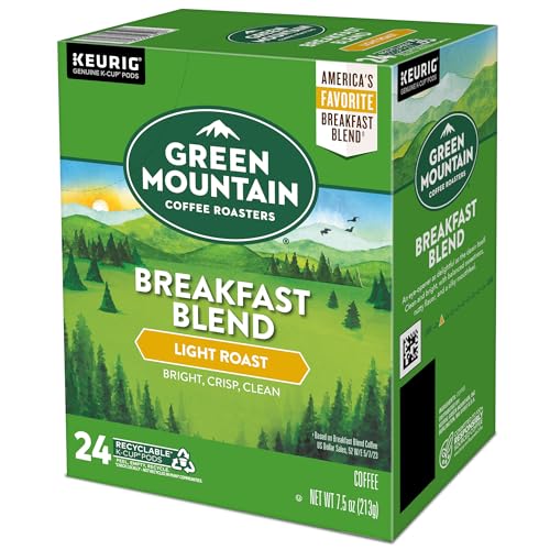 Green Mountain Coffee Roasters Breakfast Blend Single-Serve Keurig K-Cup Pods, Light Roast Coffee, 96 Count (4 Packs of 24)-UPStoxs