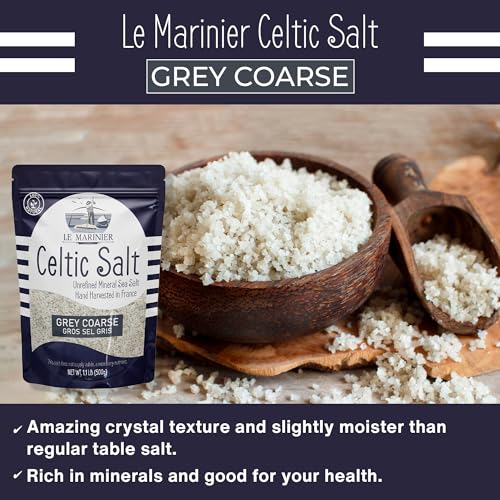 Le Marinier Celtic Salt Grey Coarse Sea Salt, 1.1lb - 18oz. +82 minerals Unrefined French Sea Salt 100% Natural, Hand Harvested Mineral Celtic Salt, Sel Gris (1.1lb Grey Coarse)-UPStoxs